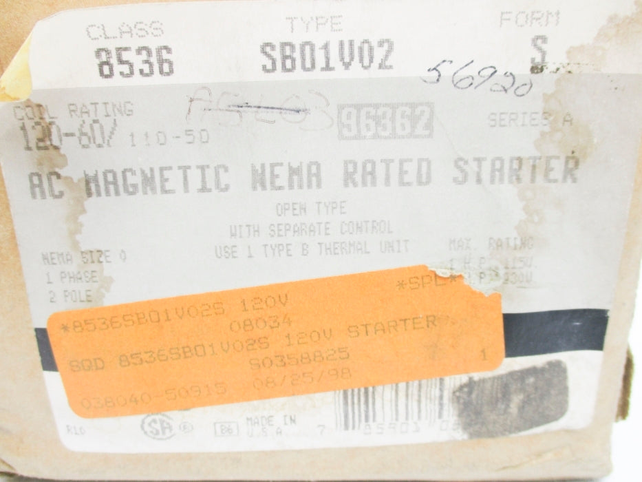 SQUARE D 8536SBO1V02 SER. A 110-120V NSMP