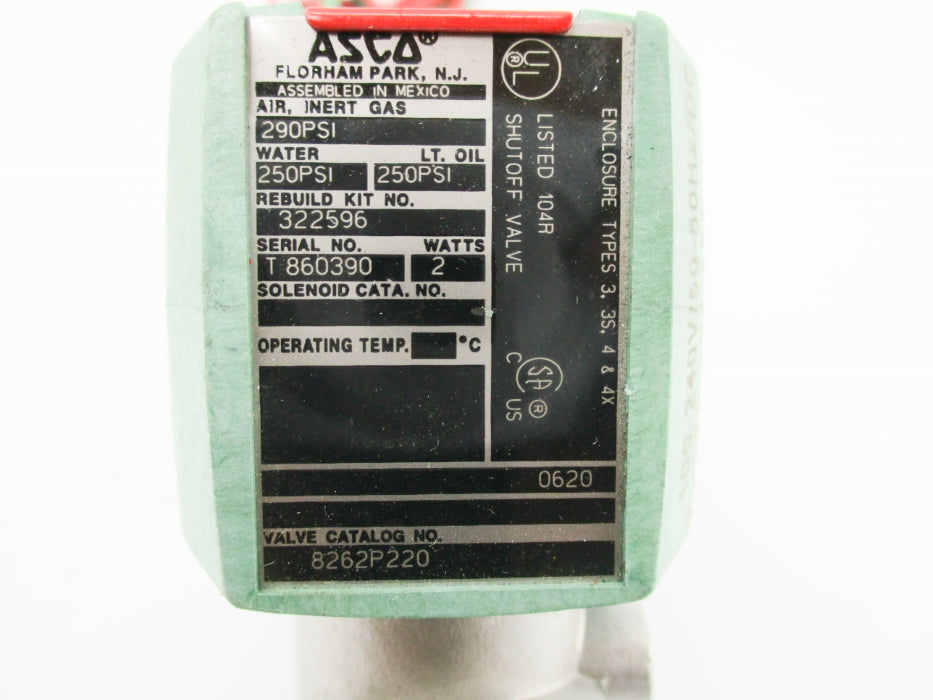 ASCO 8262P220 100/240V 250-290PSI NSNP