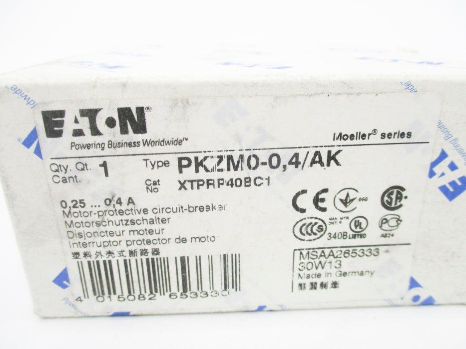 EATON PKZM0-0.4/AK XTPRP40BC1 600VAC 0.25-0.4A NSMP