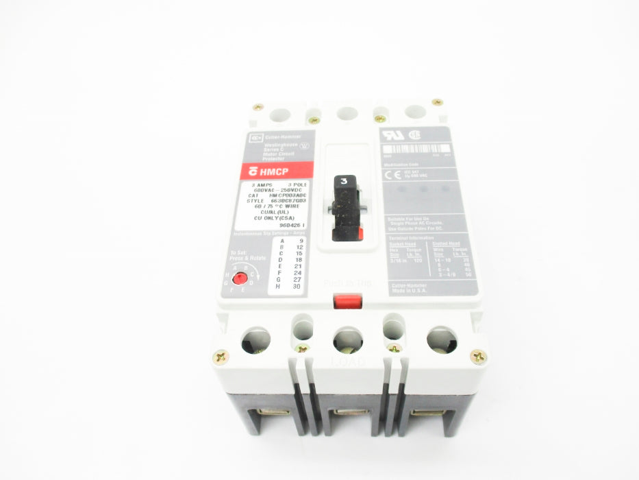 CUTLER HAMMER HMCP003A0C SER. C 6630C87G03 250VDC/600VAC 3A NSMP