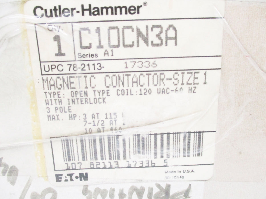 CUTLER HAMMER C10CN3A SER. A1 120VAC NSMP