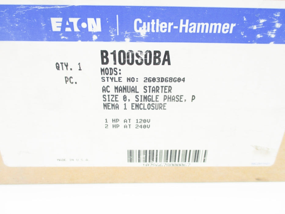CUTLER HAMMER B100S0BA 2603D68G04 NSMP