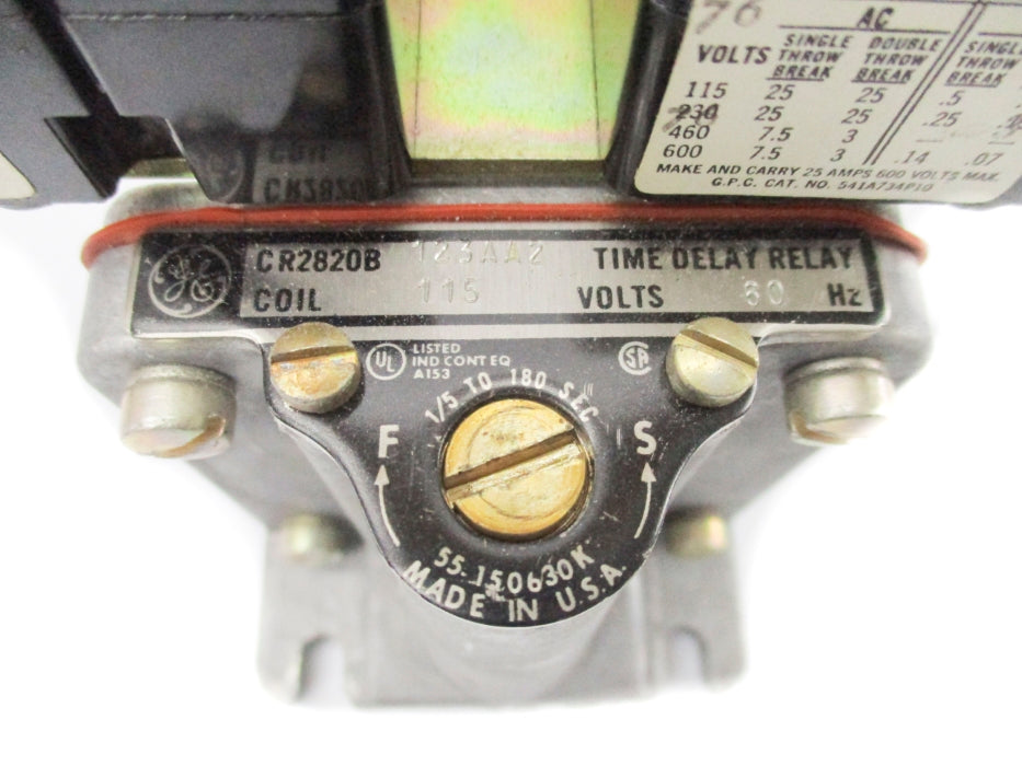 GENERAL ELECTRIC CR2820B123AA2 115V 1/5-180SEC. UNMP
