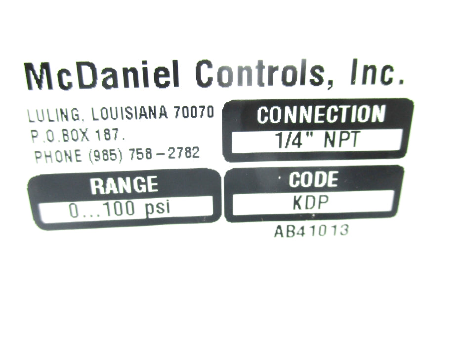 MCDANIEL CONTROLS KDP 0-100PSI 1/4" NSMP