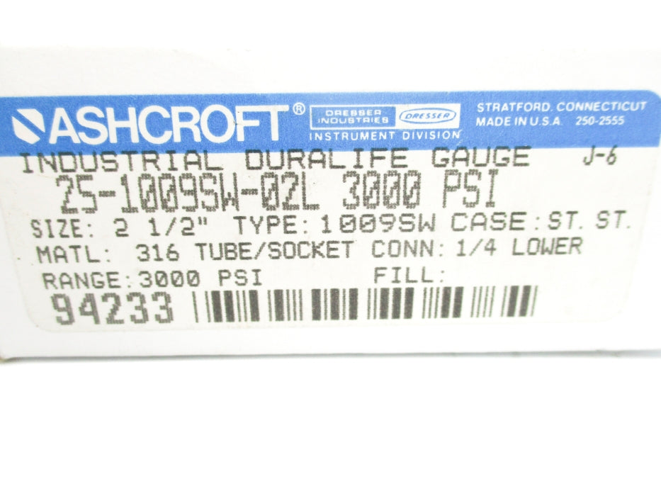 ASHCROFT 25-1009SW-02L 3000PSI NSMP