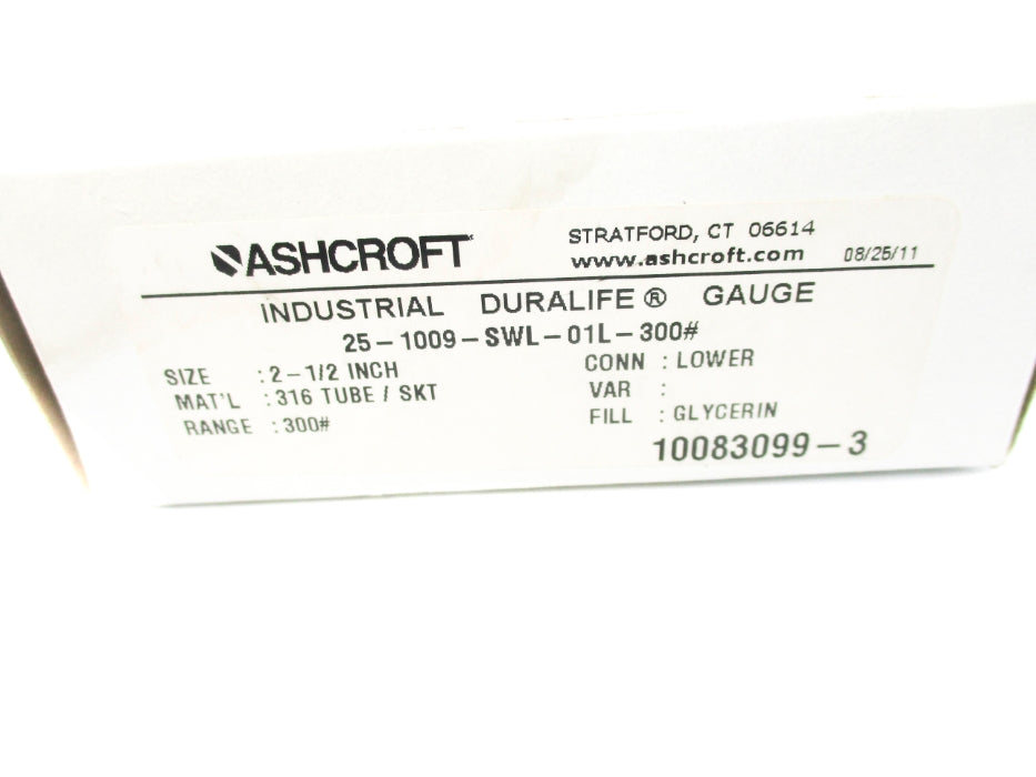 ASHCORFT 25-1009-SWL-01L-300# 300PSI NSMP