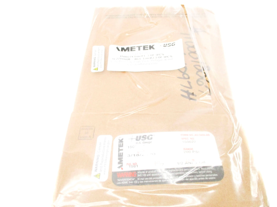 AMETEK 150027X 0-200PSI NSFS