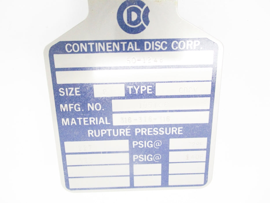 CONTINENTAL DISC 105186 50-1248 CDCV 72-140'F NSNP
