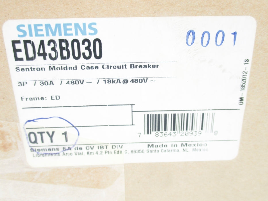SIEMENS ED43B030 480V 30A NSMP