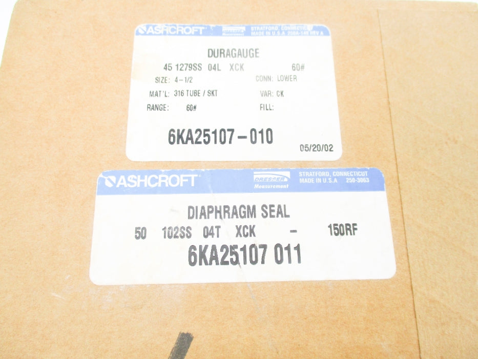 ASHCROFT 451279SS04LXCK60# 50102SS04TXCK150RF 0-60PSI NSMP