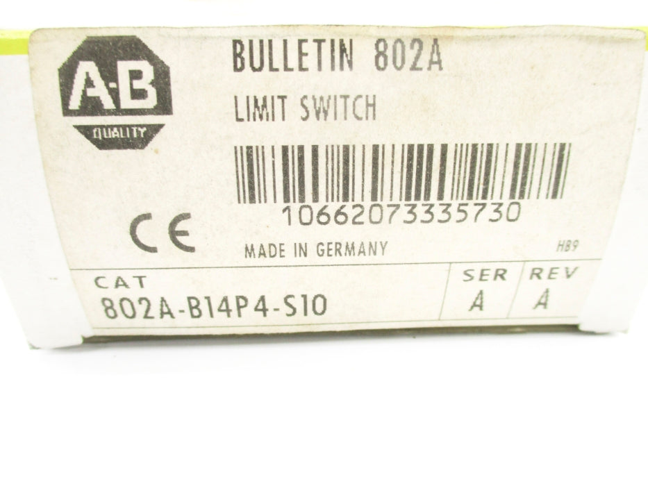 ALLEN BRADLEY 802A-B14P4-S10 SER. A 300VAC 10A (BK/YL) NSMP
