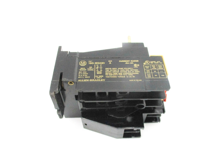 ALLEN BRADLEY 193-BSA90 SER. A 660V .6-.9A (BK/YL) NSMP
