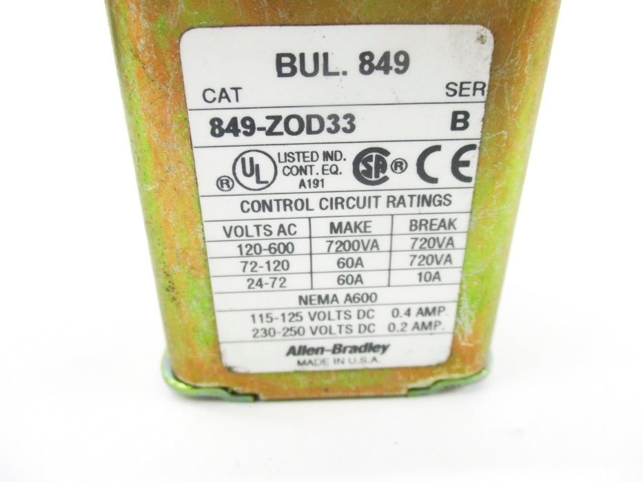 INDUSTRIAL SPARE PART 849-ZOD33 SER. B 110/120V 60A NSNP