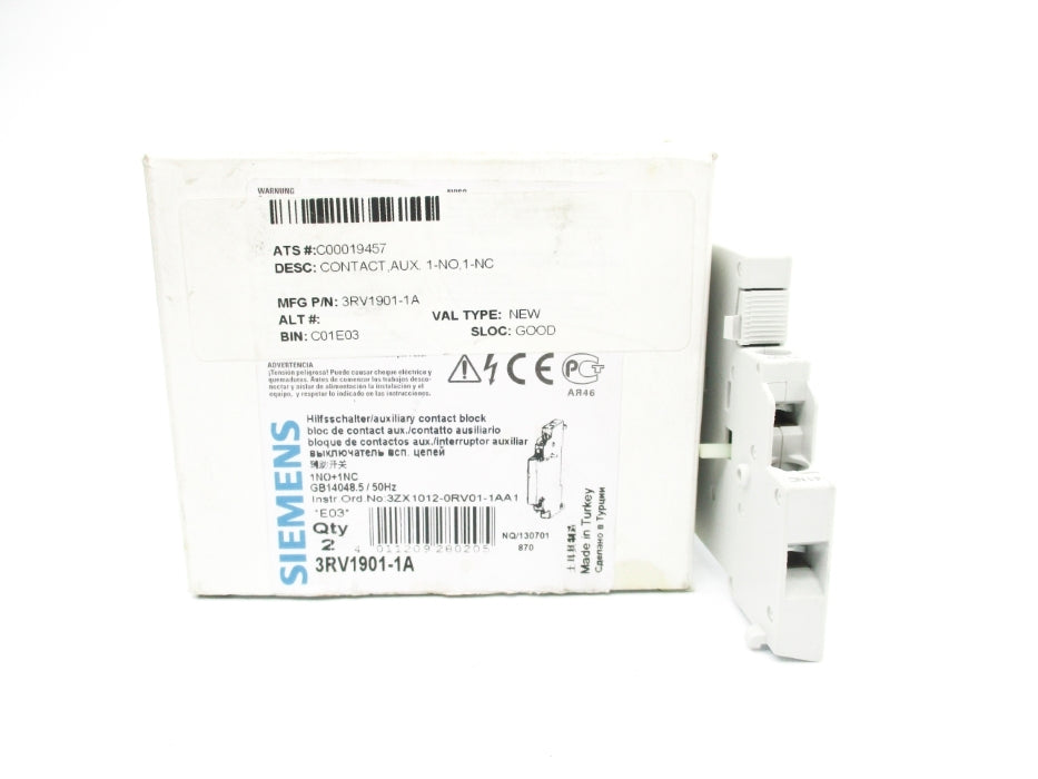 SIEMENS 3RV1901-1A 240V 10A (PKG OF 2) NSMP