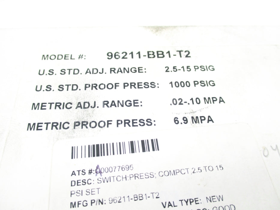 BARKSDALE 96211-BB1-T2 2.5-15PSIG NSMP