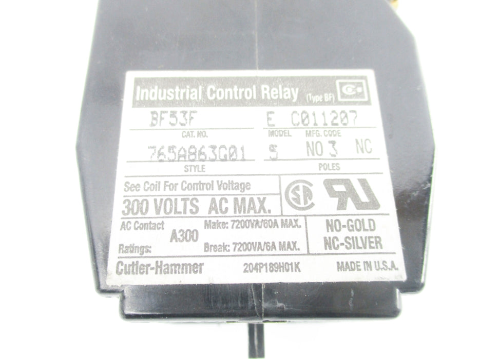 CUTLER HAMMER BF53F 765A863G01 110-120V 60A UNMP