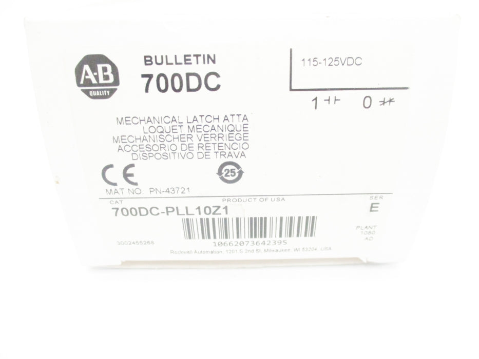 ALLEN BRADLEY 700DC-PLL10Z1 SER. E 115-125V (WH) NSMP