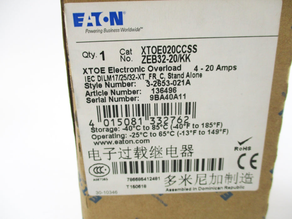 EATON XTOE020CCSS ZEB-20/KK 690V 4-20A NSMP