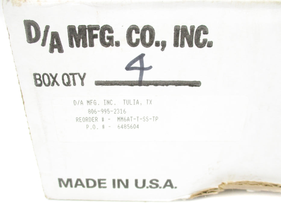 D/A MM6AT-T-SS-TP (PKG OF 4) 6000PSI NSMP