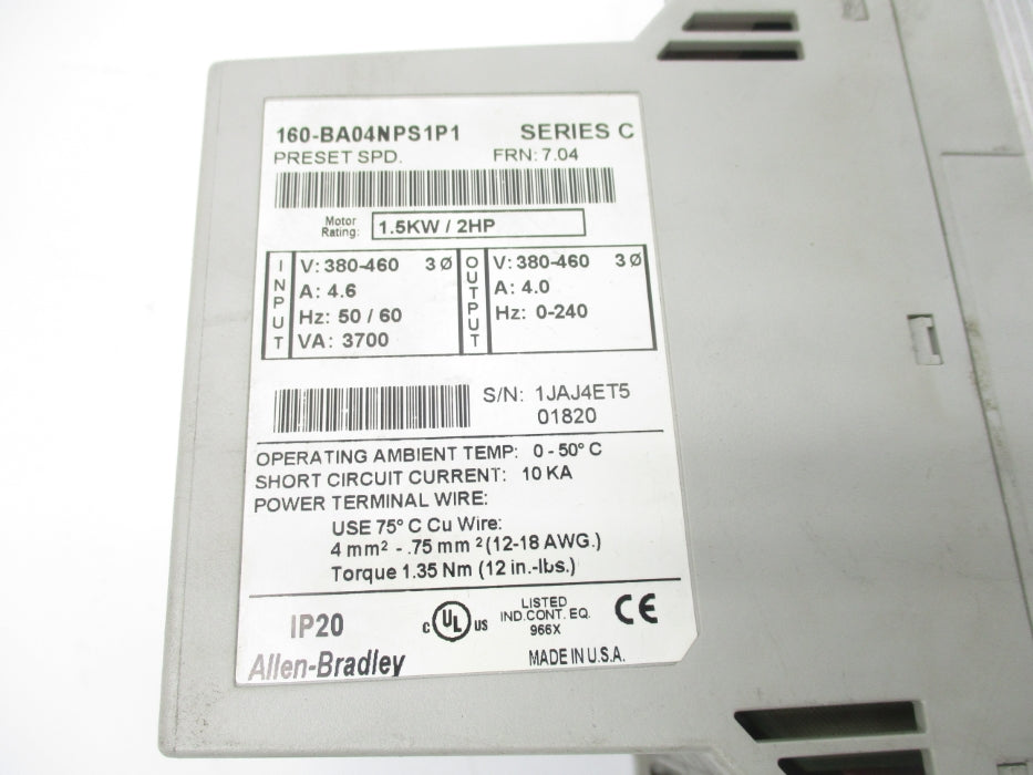 ALLEN BRADLEY 160-BA04NPS1P1 SER. C F/W 7.04 NSNP