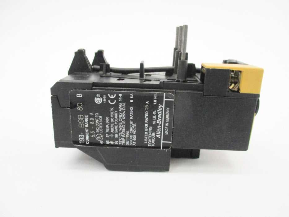 ALLEN BRADLEY 193-BSB80 SER. B 5.5-8.0A (BK/YL) NSMP