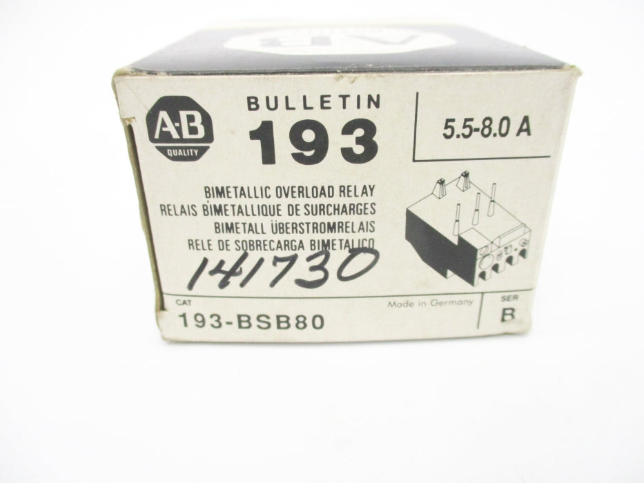 ALLEN BRADLEY 193-BSB80 SER. B 5.5-8.0A (BK/YL) NSMP