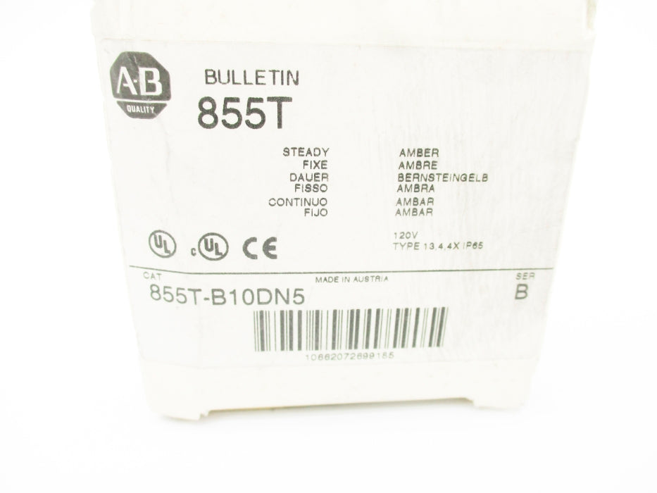 ALLEN BRADLEY 855T-B10DN5 SER. B 120VAC 0.058A (WH) NSMP