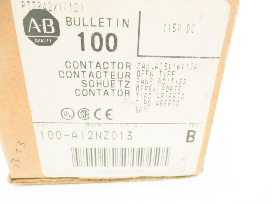 ALLEN BRADLEY 100-A12NZ013 SER. B 115VDC (BR/WH) NSMP