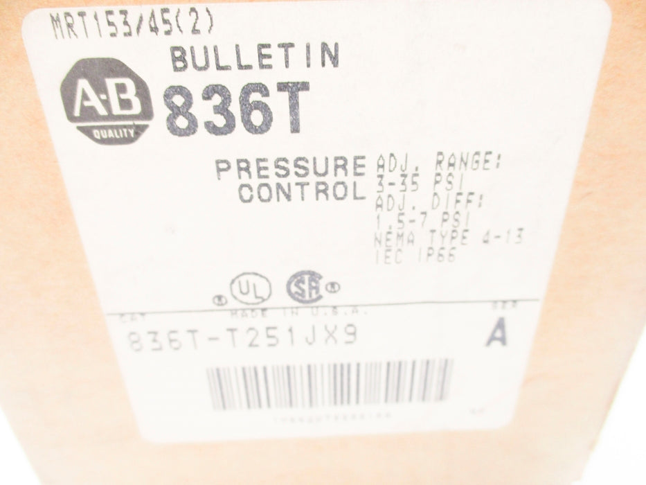 ALLEN BRADLEY 836T-T251JX9 SER. A 3-35/1.5-7PSI (BR/WH) NSMP