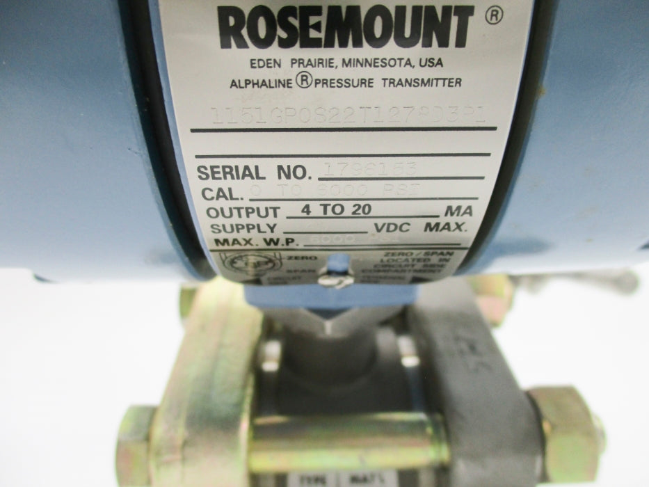 ROSEMOUNT 1151GP0S22T1278D3R1 0-6000PSI NSNP