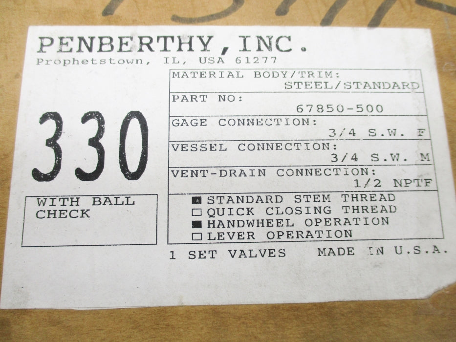 PENBERTHY 67850-500 330J 100-750F 2620-4000PSI (PKG OF 2) NSMP