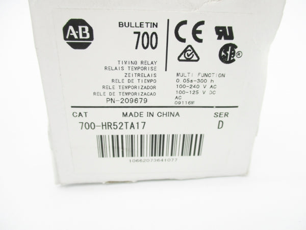 ALLEN BRADLEY 700-HR52TA17 SER. D 100-240VAC 0.05S-300H (WH) NSMP
