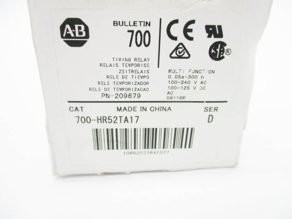 ALLEN BRADLEY 700-HR52TA17 SER. D 100-240VAC 0.05S-300H (WH) NSMP