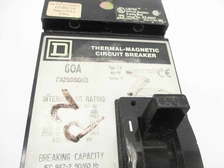 SQUARE D FA26060AB SER. 2 240/480VAC 60A UNMP
