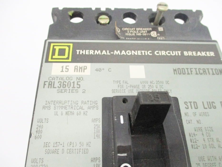SQUARE D FAL36015 SER. 2 240/600V 15A (GREY) UNMP