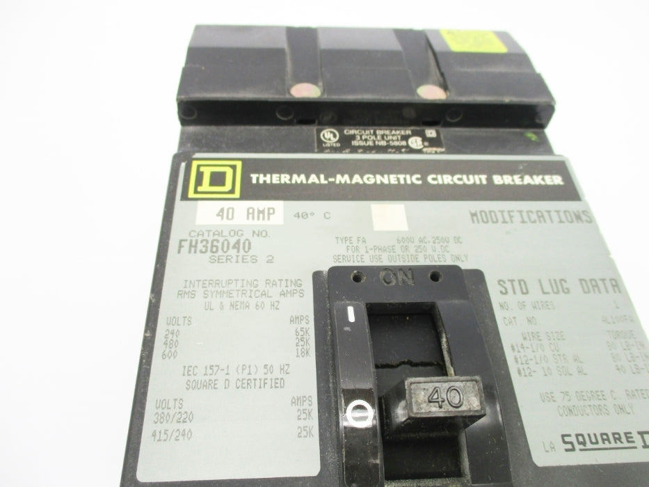 SQUARE D FH36040 SER. 2 240/600V 40A UNMP