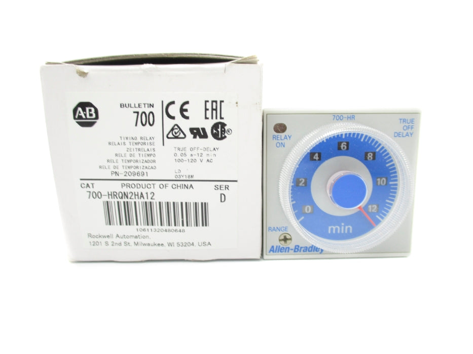 ALLEN BRADLEY 700-HRQN2HA12 SER. D 100-120VAC 5A 0.05S-12MIN (WH) NSMP