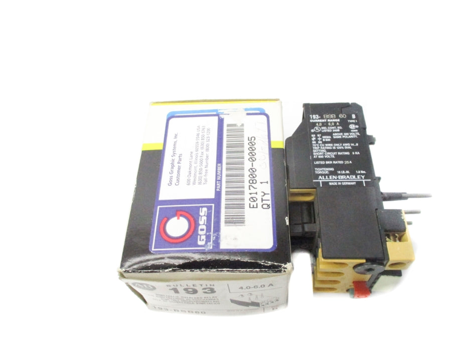 ALLEN BRADLEY 193-BSB60 SER. B 600V 4.0-6.0A (BK/YL) NSMP