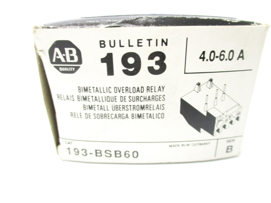 ALLEN BRADLEY 193-BSB60 SER. B 600V 4.0-6.0A (BK/YL) NSMP