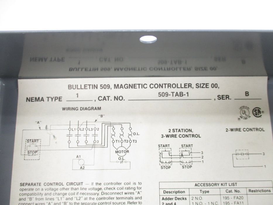 ALLEN BRADLEY 509-TAB-1 SER. B UNMP