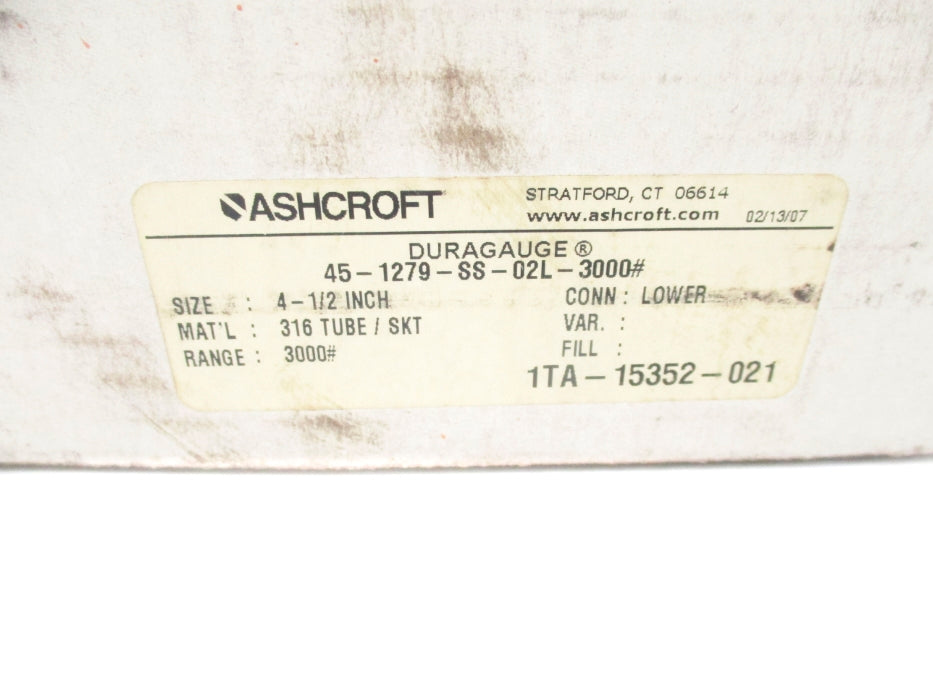 ASHCROFT 45-1279-SS-02L-3000# 0-3000PSI NSMP