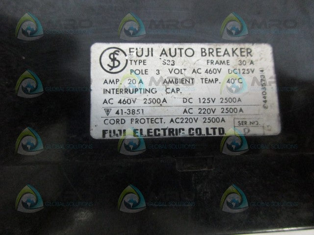 FUJI S33 30AMP 3POLE CIRCUIT BREAKER *USED*