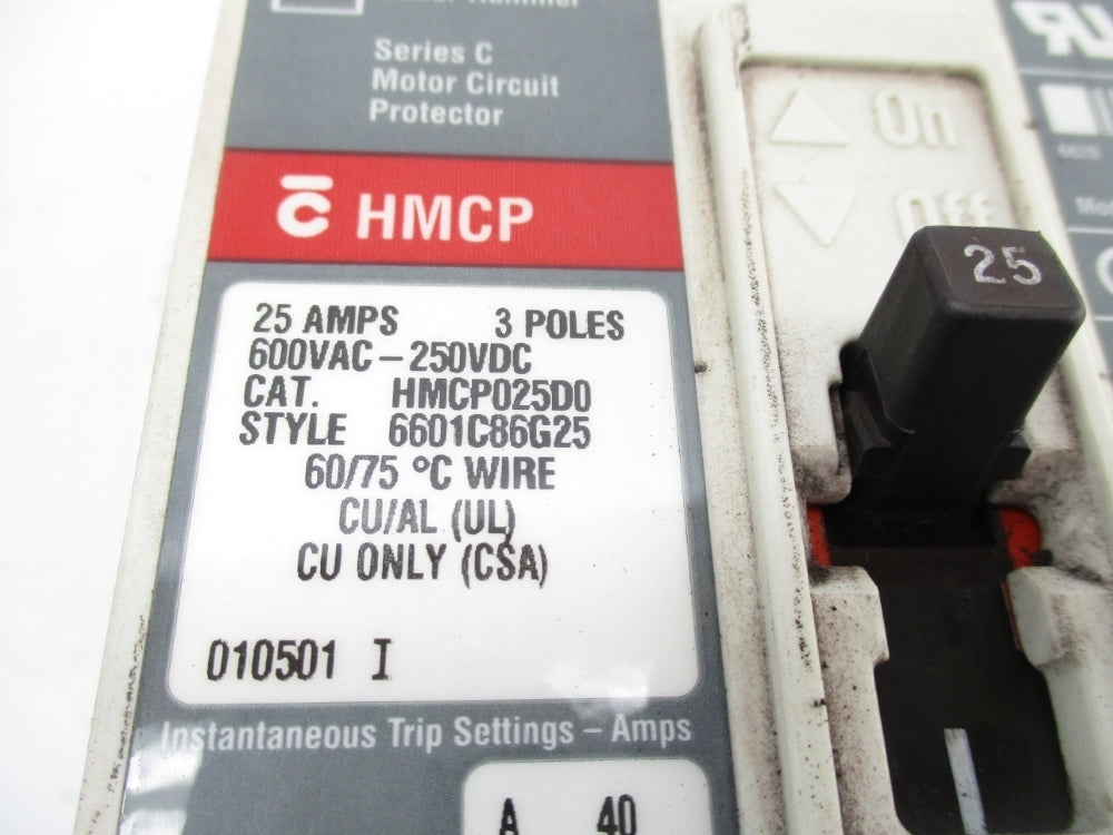 CUTLER HAMMER HMCP025D0 6601C86G25 250-600V 25A UNMP