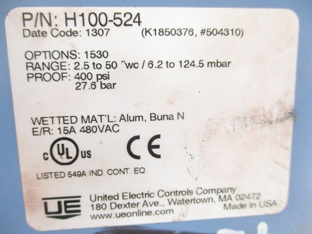 UNITED ELECTRIC H100-524 400PSI UNMP