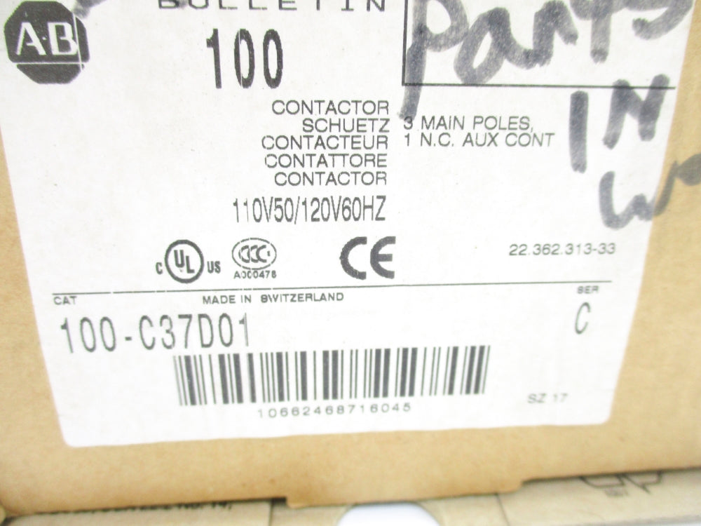 ALLEN BRADLEY 100-C37D01 SER. C 110/120V (BR/WH) NSMP