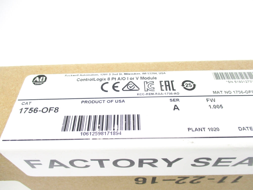 ALLEN BRADLEY 1756-OF8 SER. A F/W 1.005 DATE: 2016 NSFS