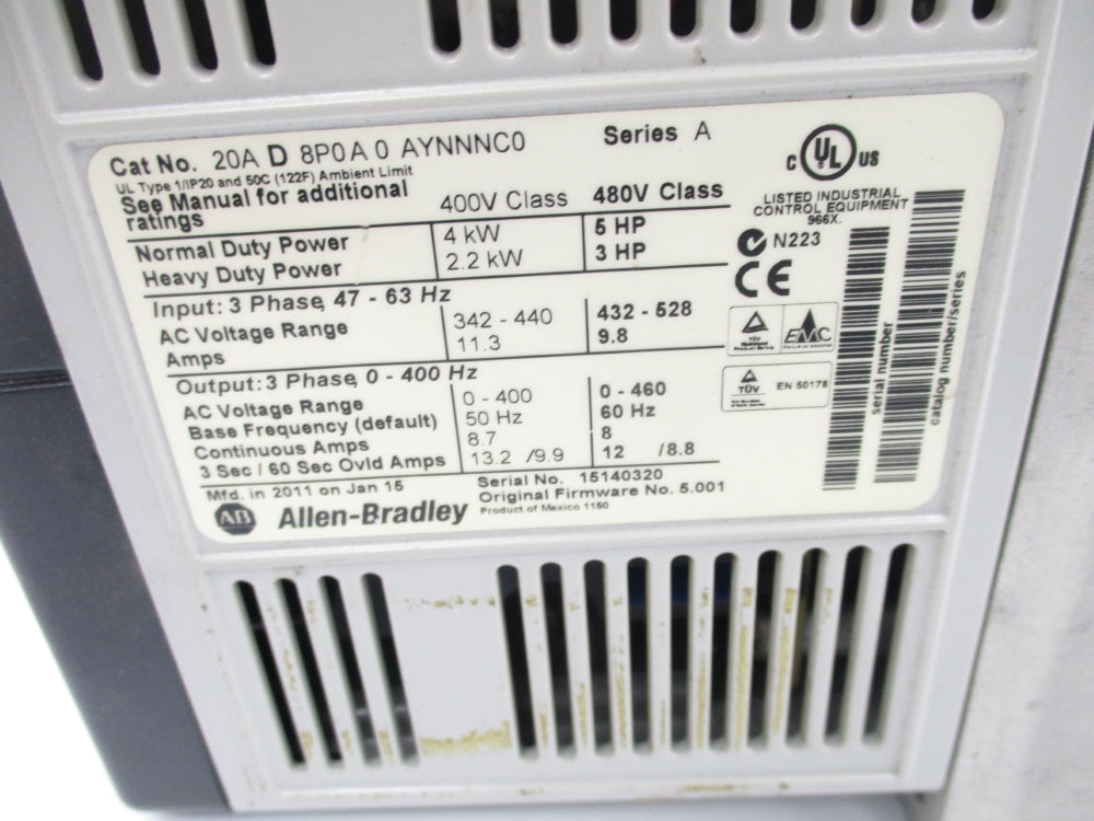 ALLEN BRADLEY 20AD8P0A0AYNNNC0 SER. A F/W 5.001 UNMP