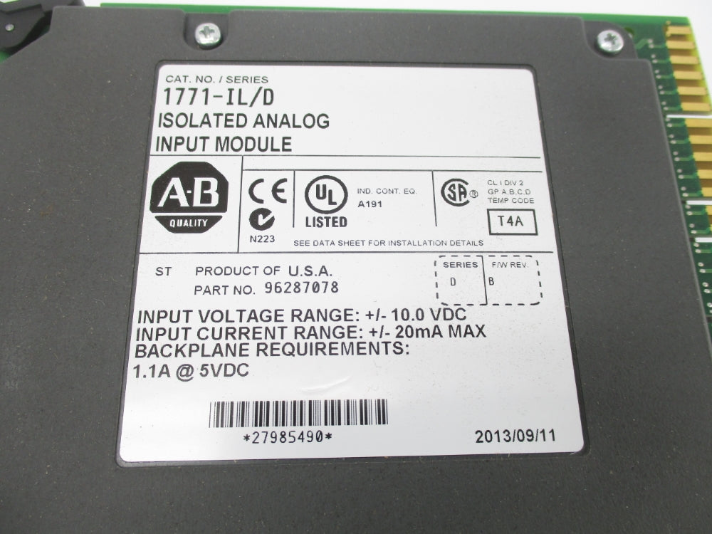 ALLEN BRADLEY 1771-IL SER. D F/W B UNMP