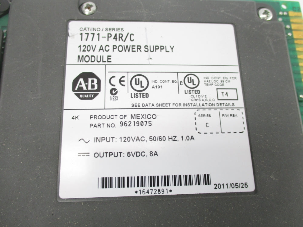 ALLEN BRADLEY 1771-P4R SER. C 120VAC UNMP