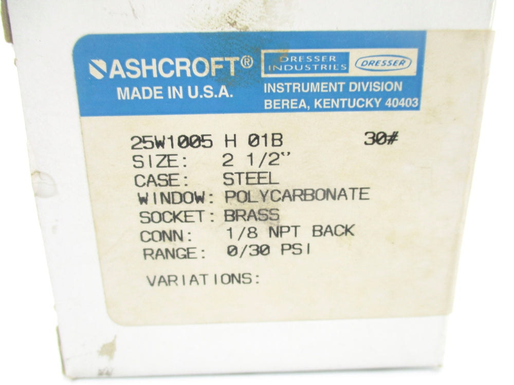 ASHCROFT 25W1005H01B30# 0-30PSI NSMP